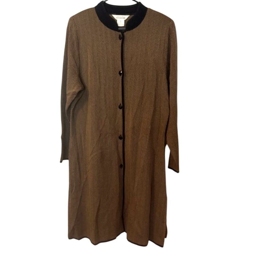 Misook Brown Long line Chevron Print Acrylic Duster Cardigan 1X Plus